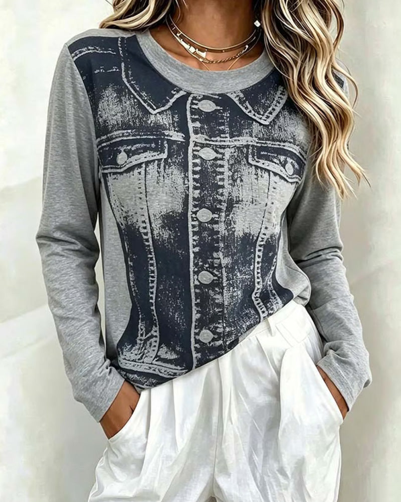 Crew Neck Print Top