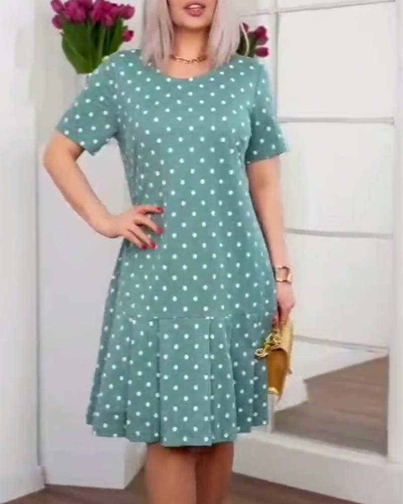 Polka dot print short sleeve casual dress