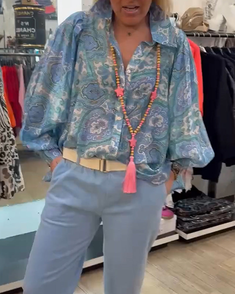 Loose Cashew Flower Lapel Shirt