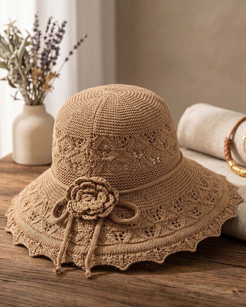 Women's Crocheted Flower Fisherman's Hat