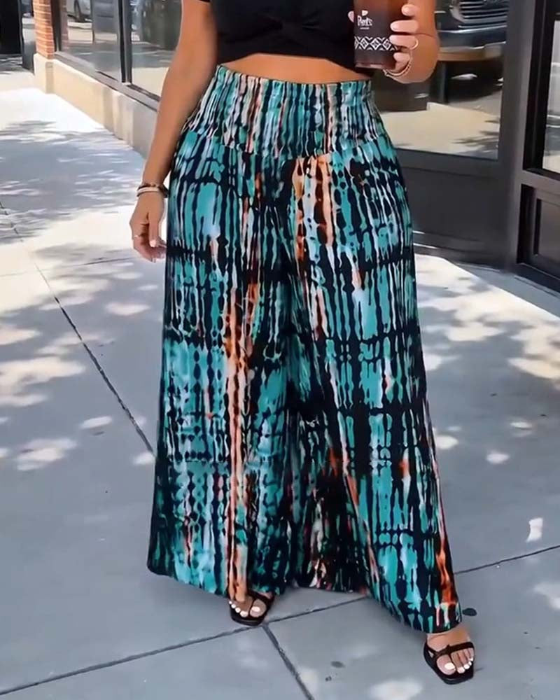 Tie-Dye Print High Waist Wide Leg Long Pants