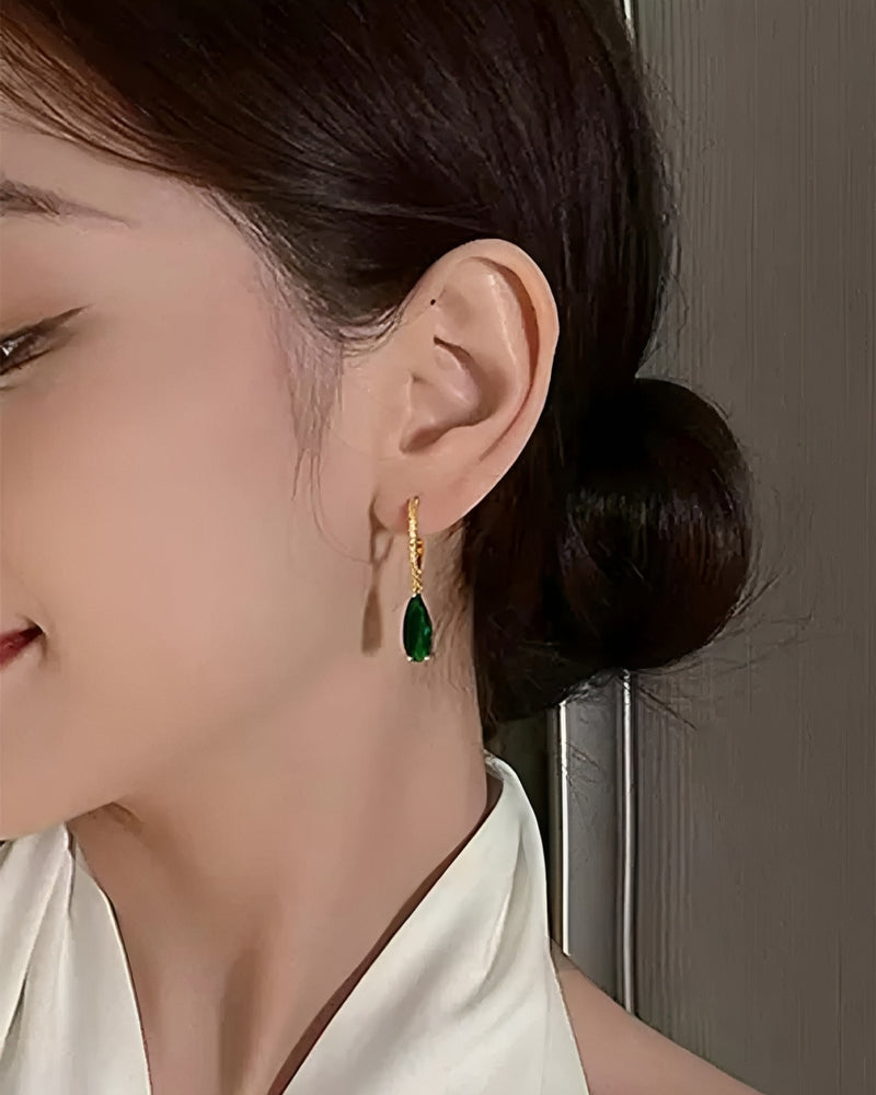 Artificial Gemstone & Rhinestone Decor Dangle Hoop Earrings