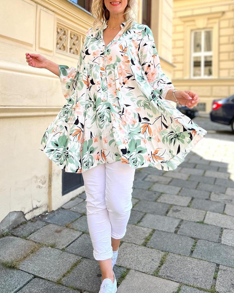 V-neck floral print elegant blouse