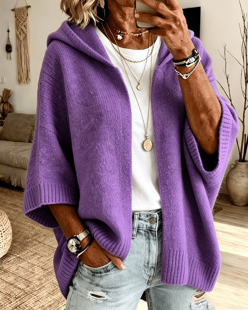 3/4 Sleeve Hooded Casual Cardigan