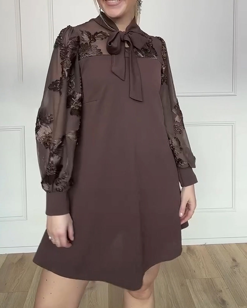 Long-Sleeved Tie-Up Bow Dress