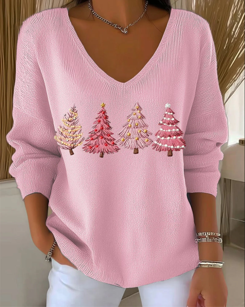 V-Neck Pullover Long-Sleeved Sweater