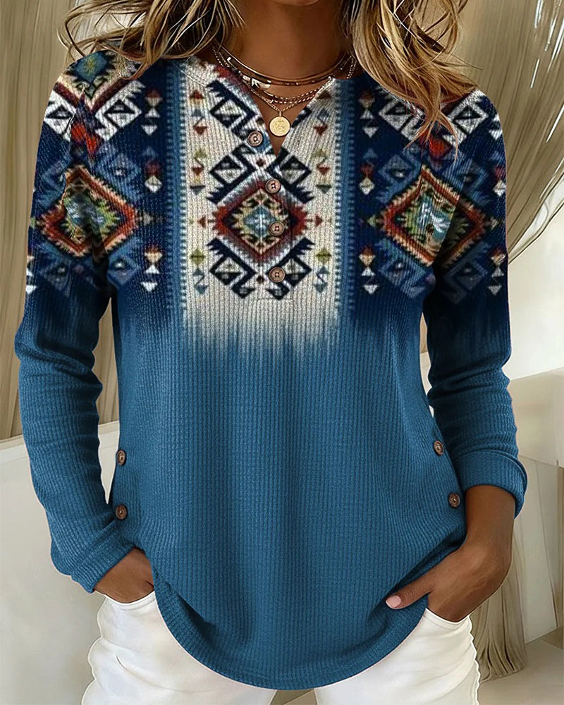 Retro-Style Printed Casual Top