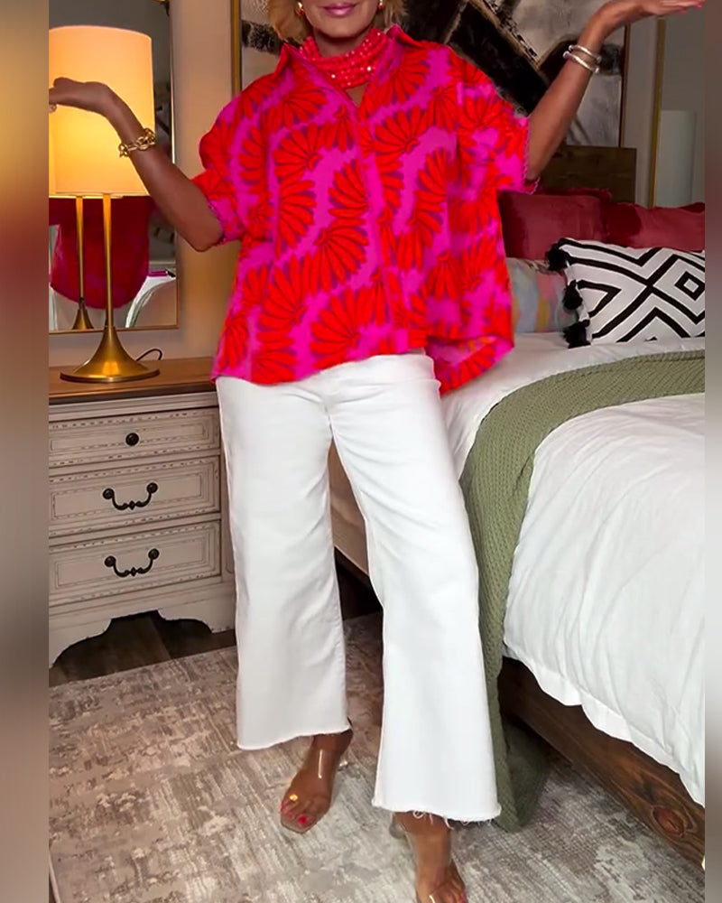 Fashion Lapel Printed Blouse