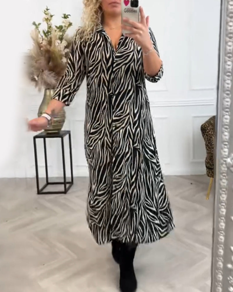 Zebra print lapel casual dress