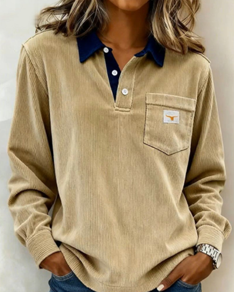 Button-Down Collar Fashion Sweatshirt