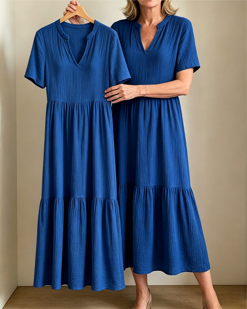 Casual Solid Color Short-Sleeved Dress