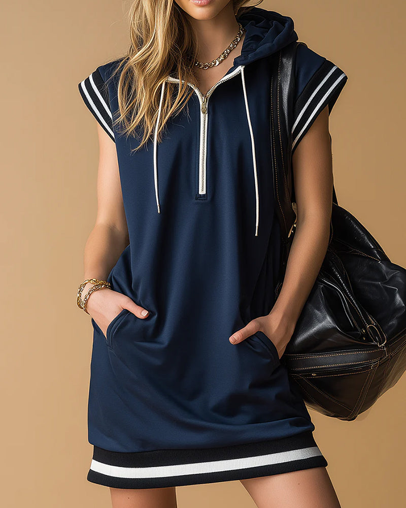 Hooded Zipper Sport Contrast Dress