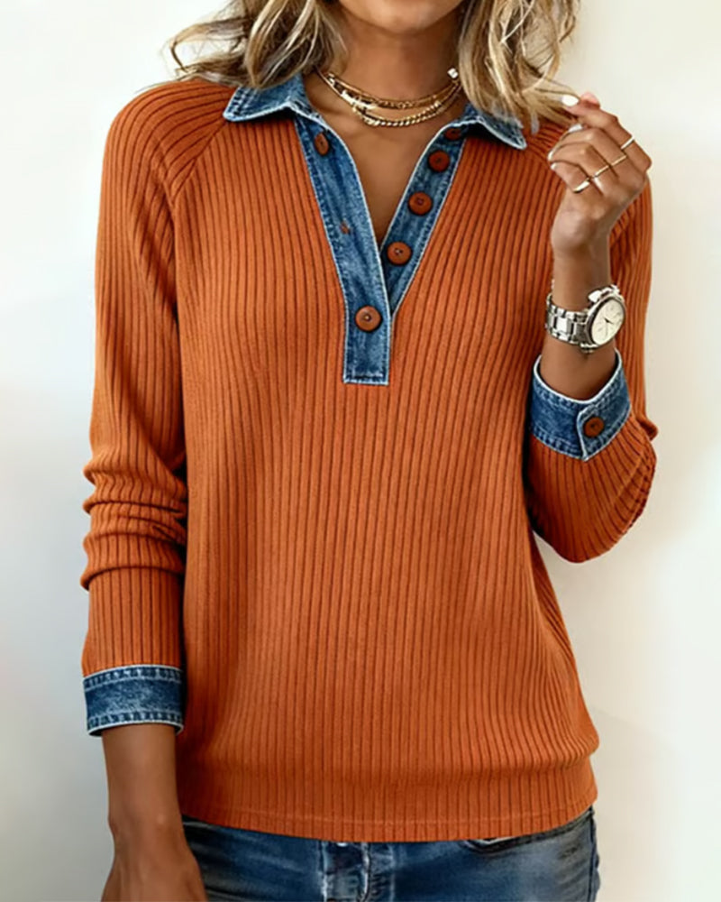 Lapel Color-Block Stylish Top