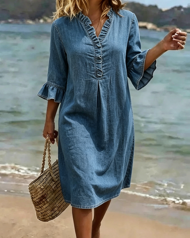 Ruffled V-Neck Dress