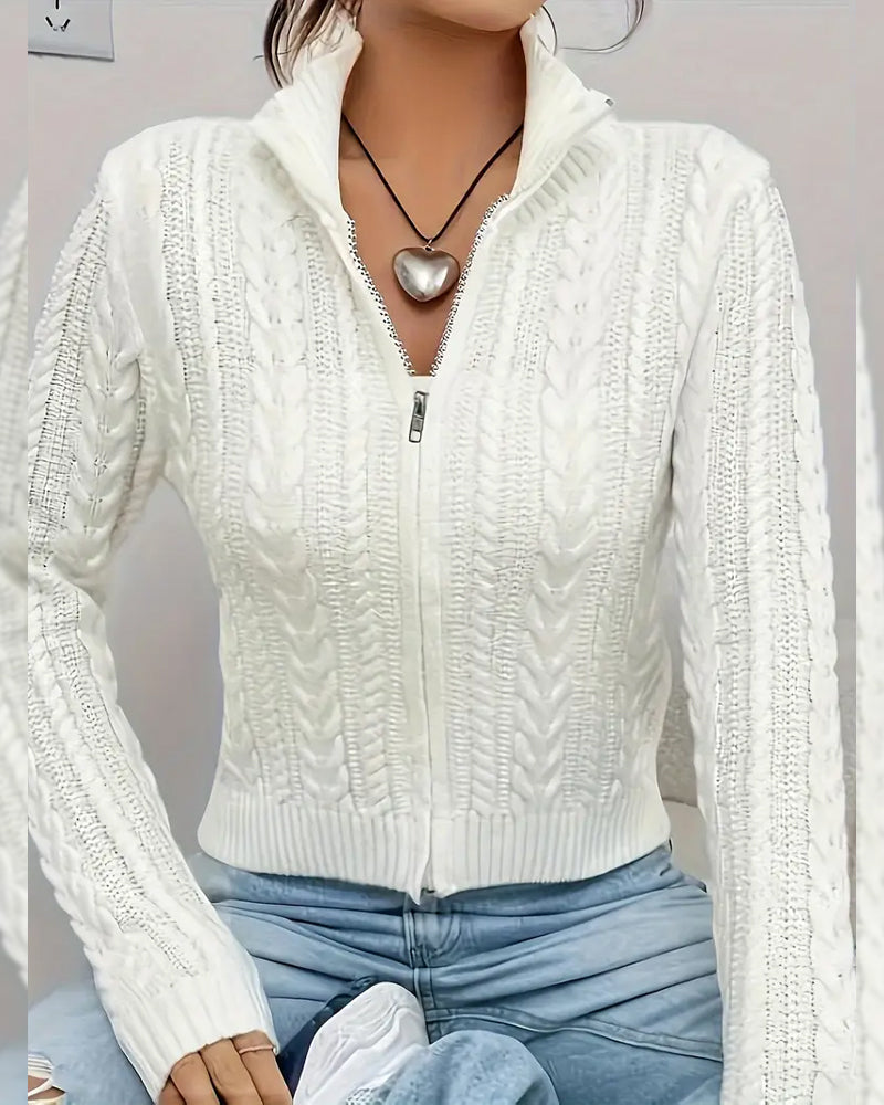 Cable-Knit Zip-Up Coat