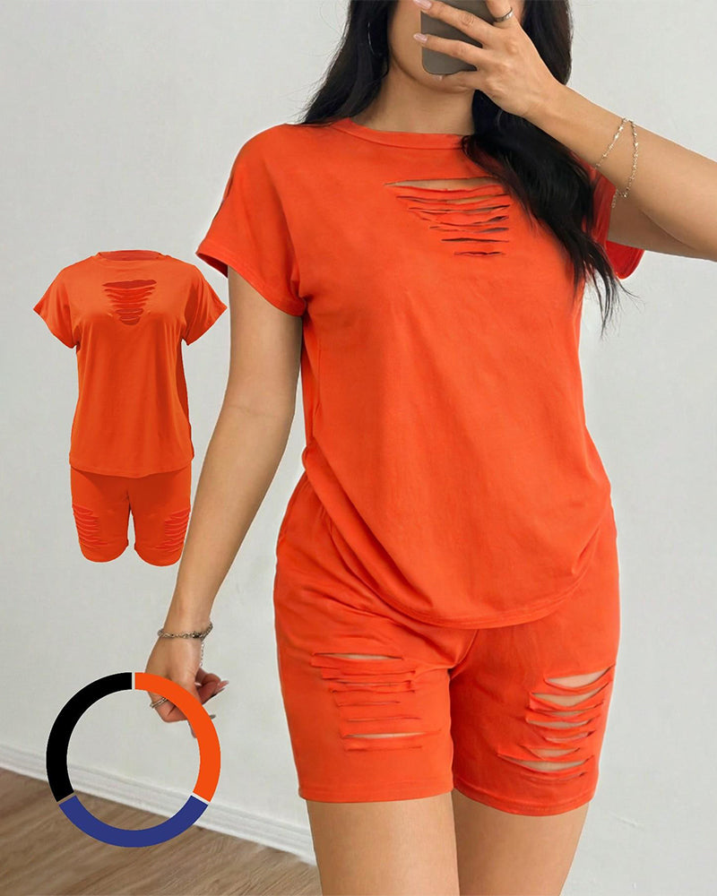 Ripped Solid Casual Set