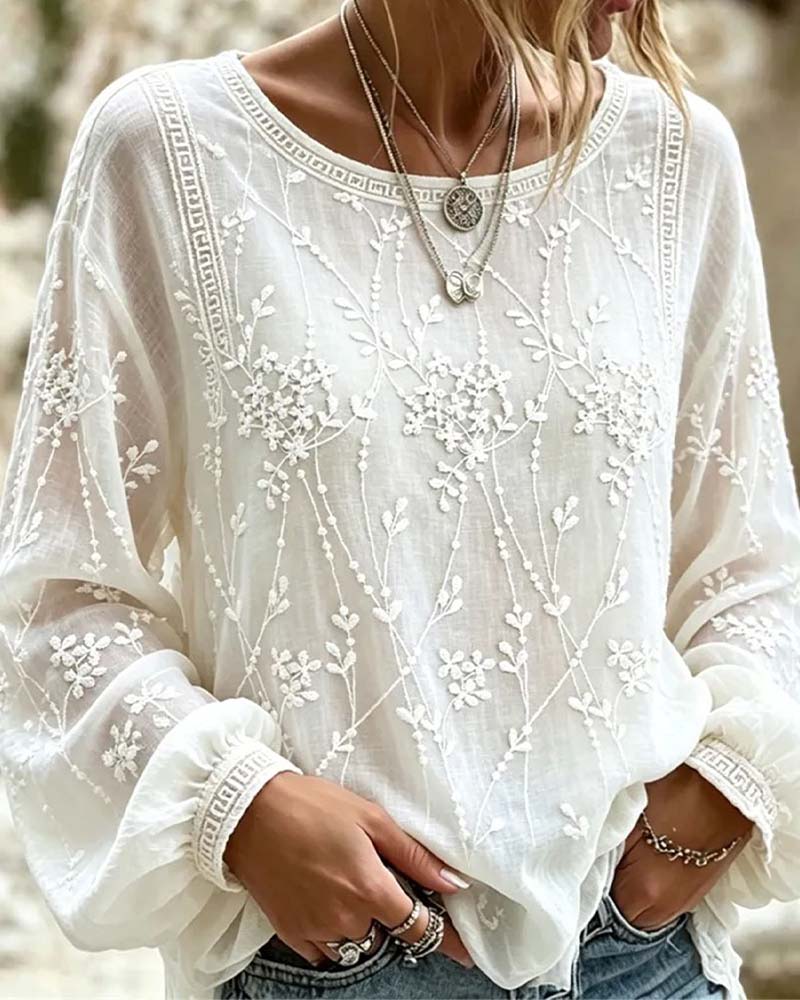 Three-Dimensional Flower Lantern Sleeve Blouse