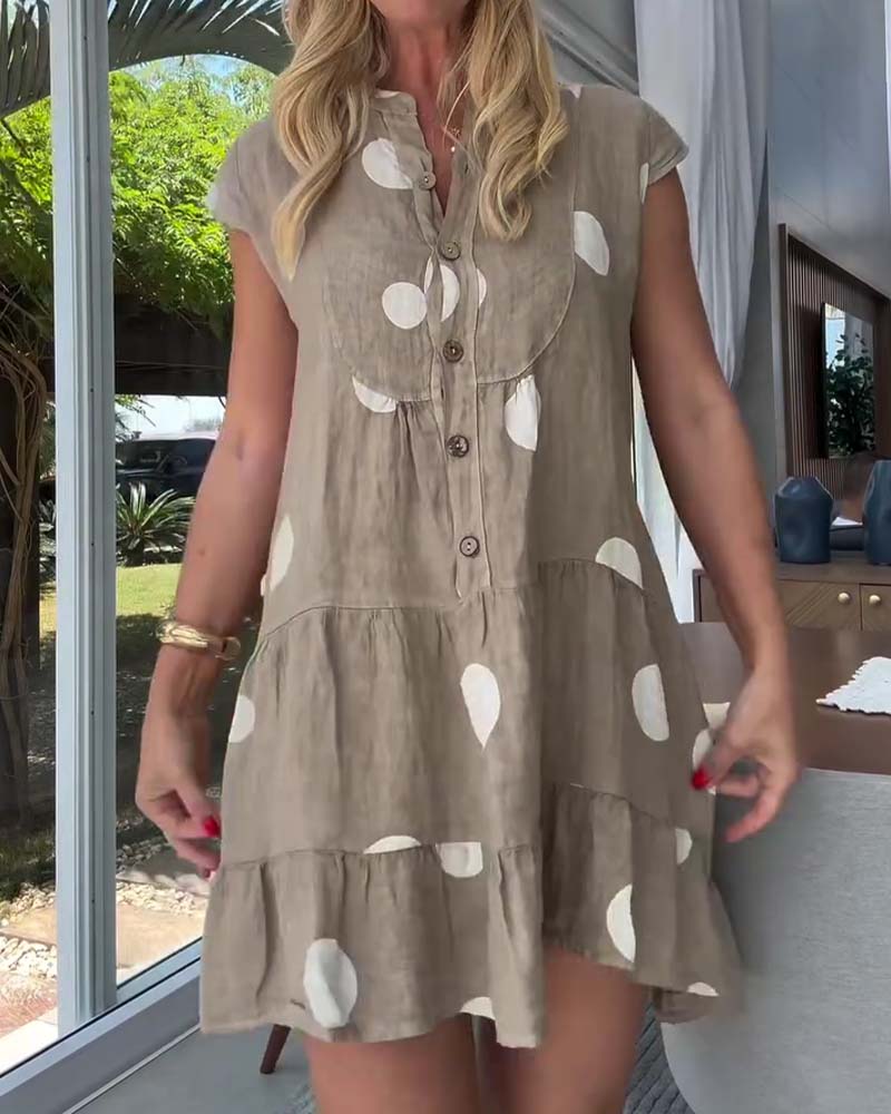 Polka Dot Button Front A-Line Dress