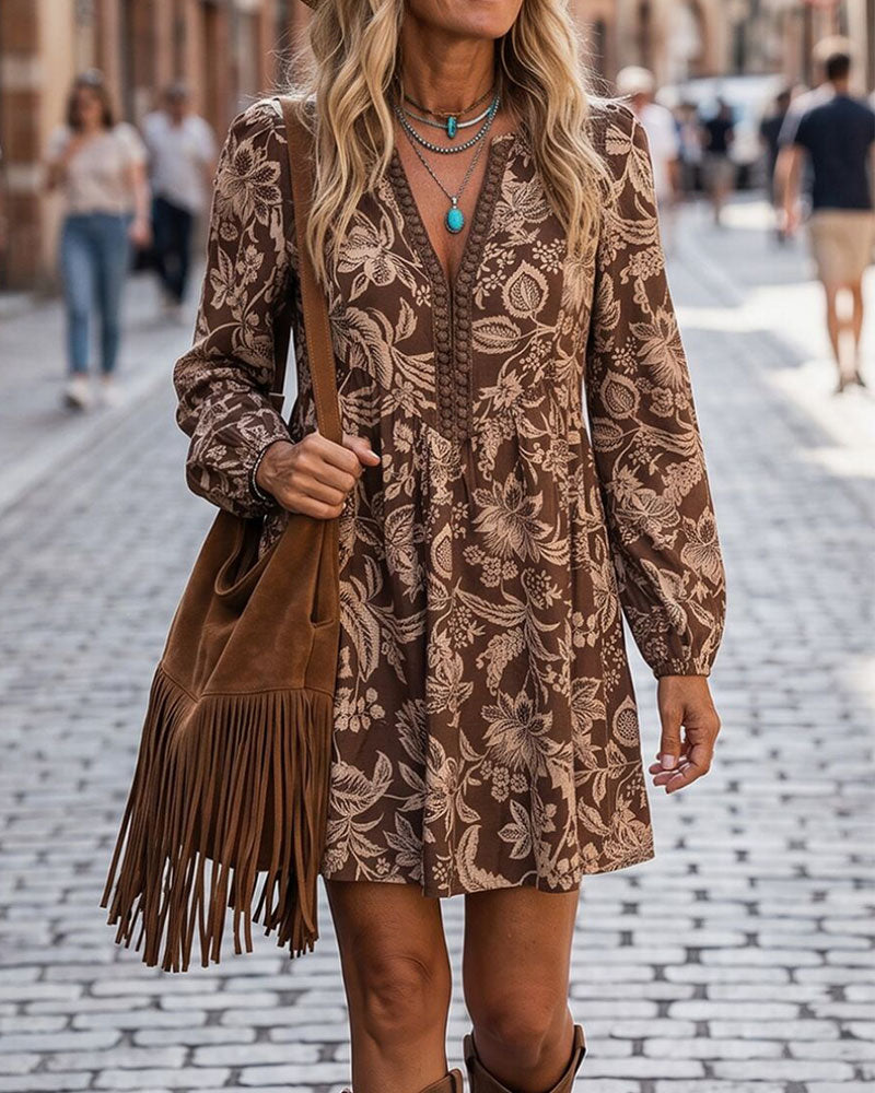 A-Hem V-Neck Floral Dress