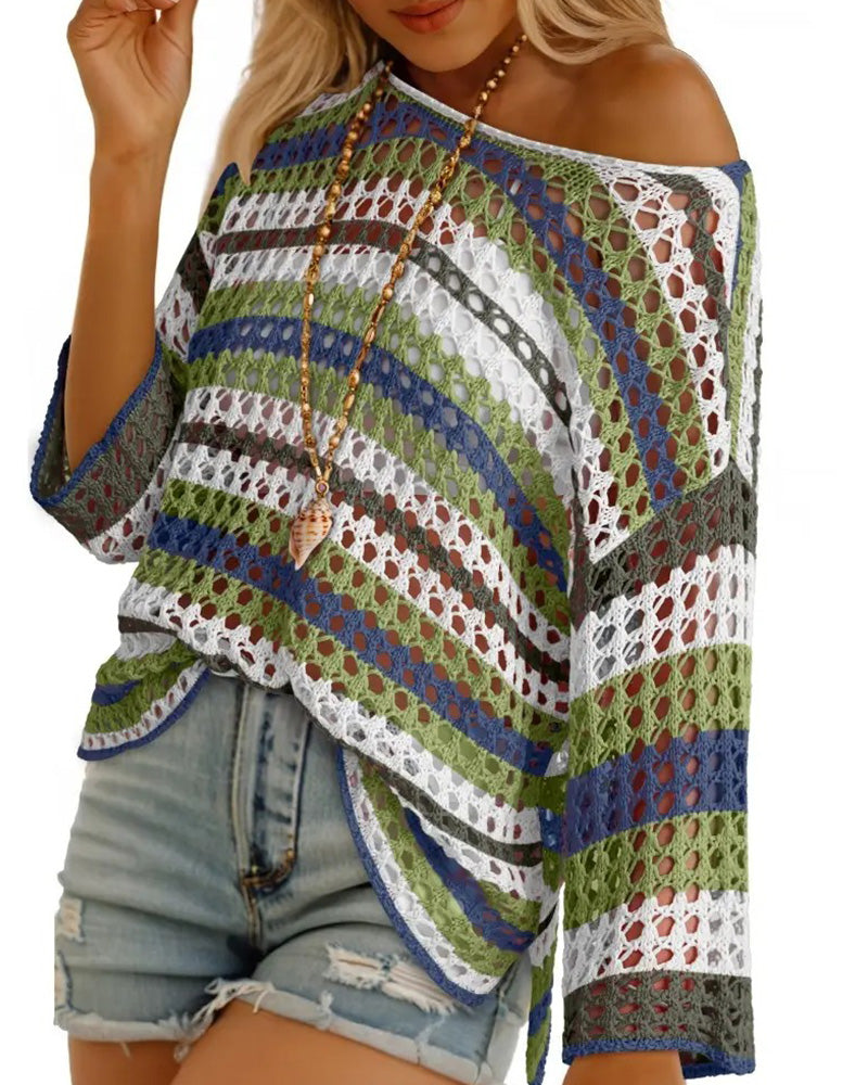 Color-Blocked Striped Cutout Top