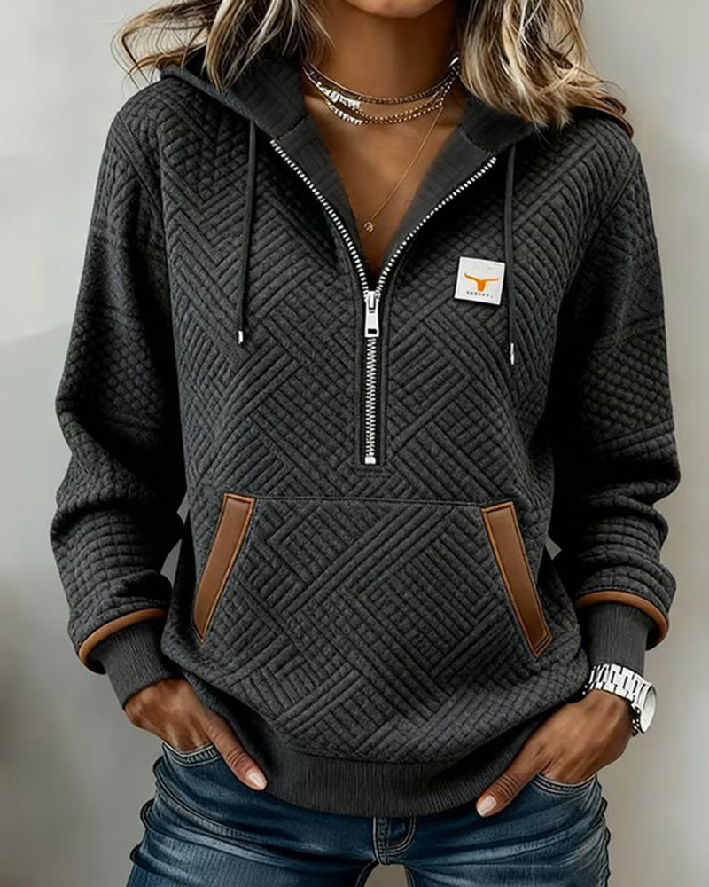 Long-Sleeved Jacquard Casual Hoodie