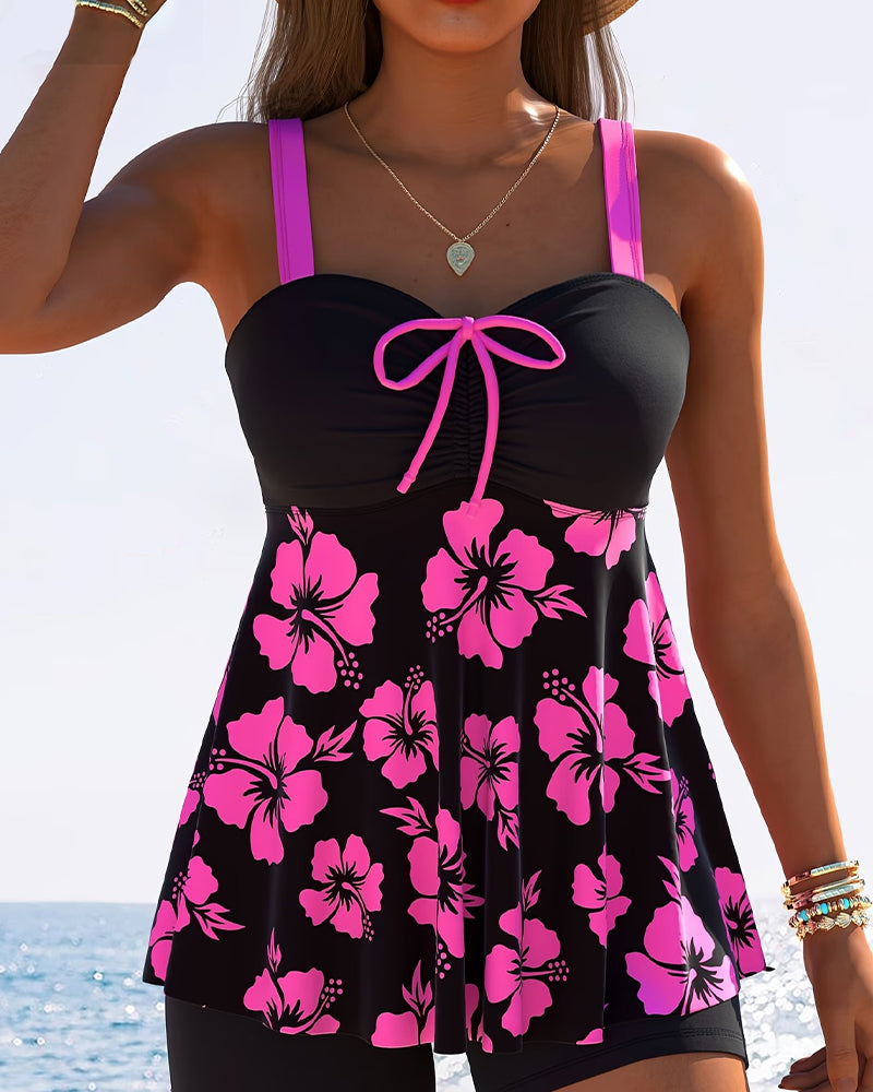 Vacation Print Bowknot Tankini