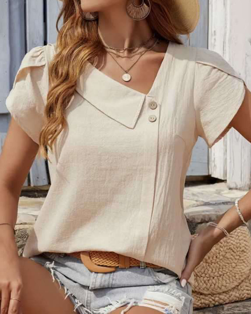 Street Fashion Slant Collar Short Sleeve Blouse