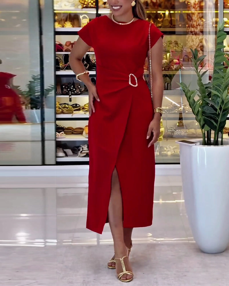 Elegant Fitted Waist Slit Dress