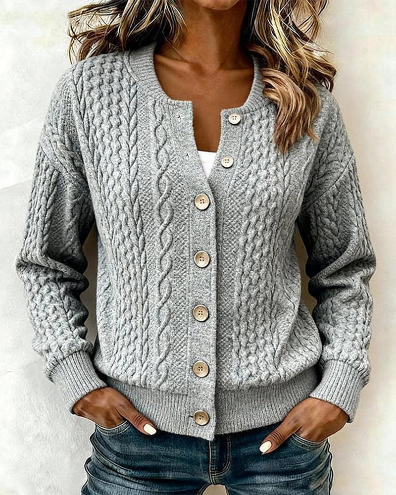 Casual Cable Knit Button Jacket