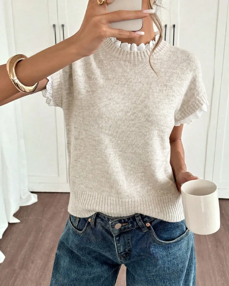 Ruffle Fake Two-Piece Short Sleeve Pullover