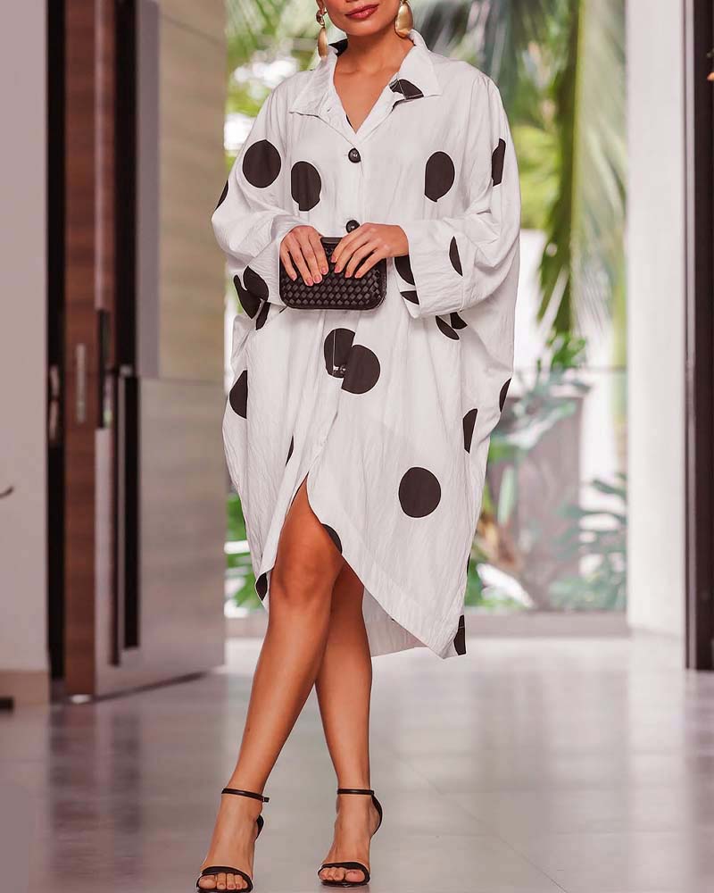 Casual Polka Dot Long-Sleeved Dress
