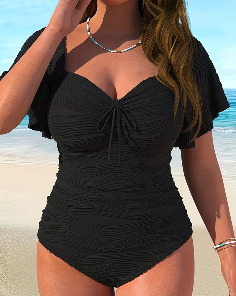 Ruffle Sleeve Drawstring One-Piece