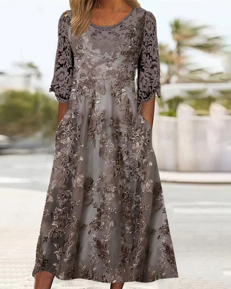 Round Neck Three-Quarter Sleeve Dress