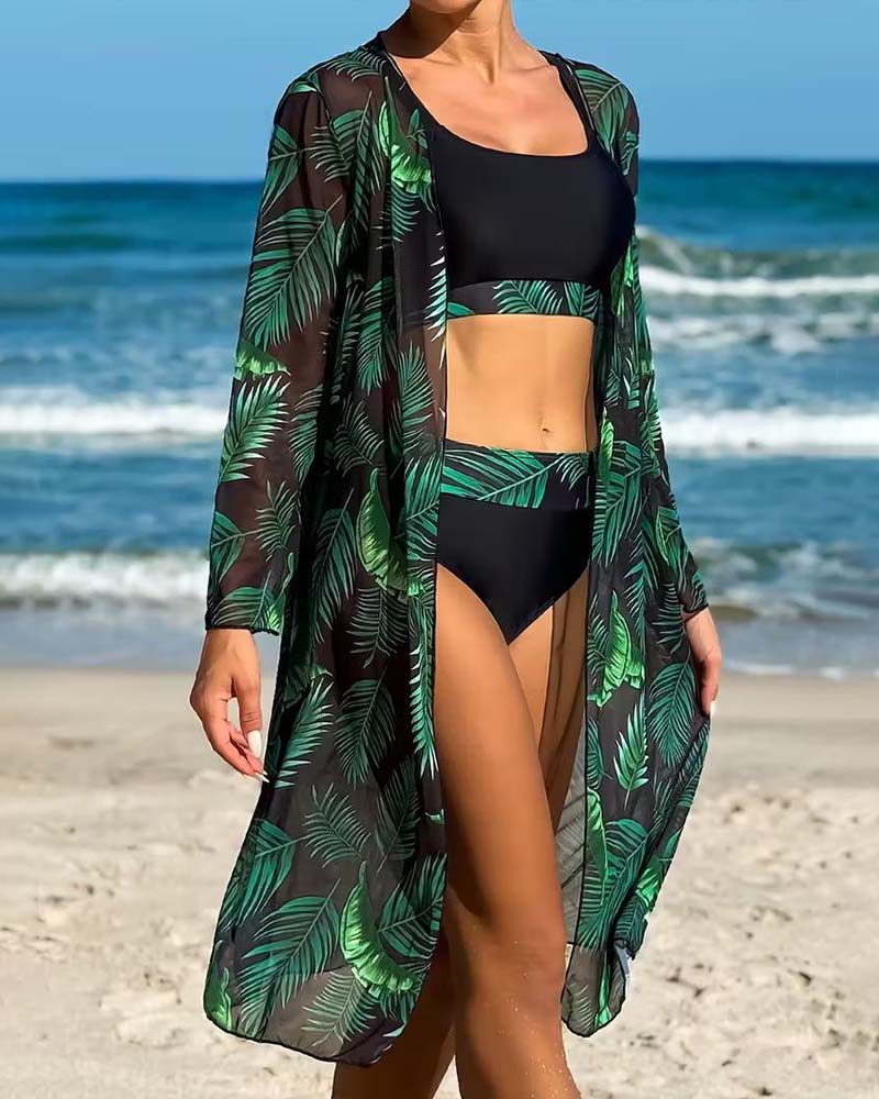 Botanical Print Bikini Three-Piece Set