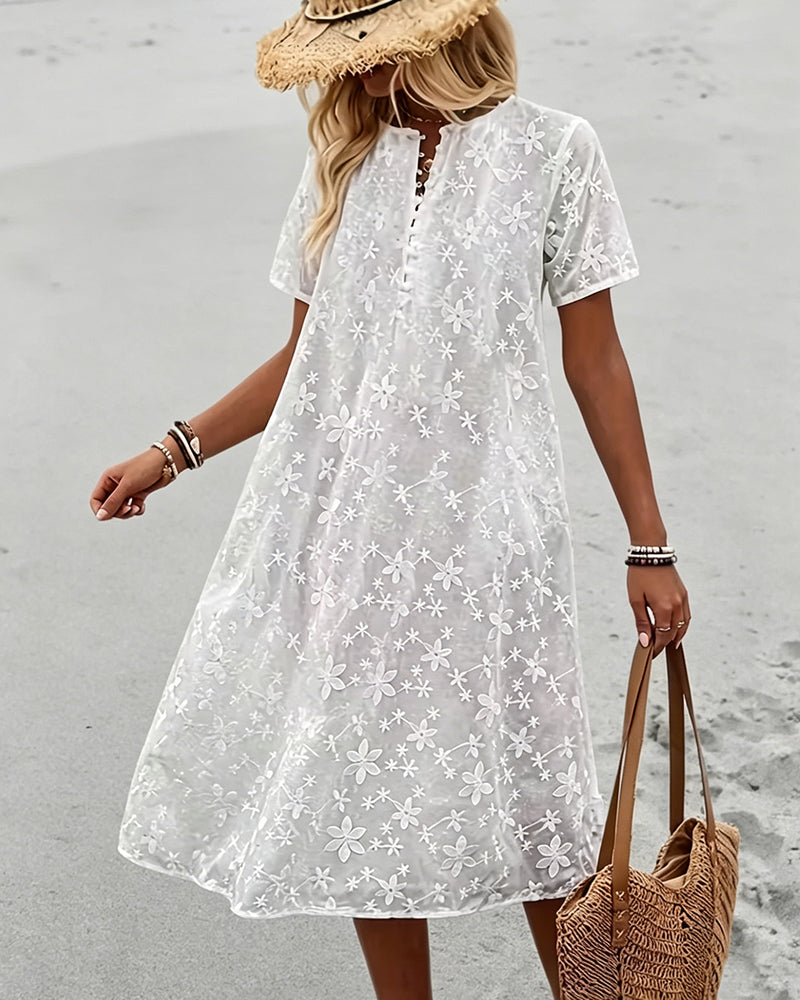 Jacquard Short-Sleeve Mid-Length Dress