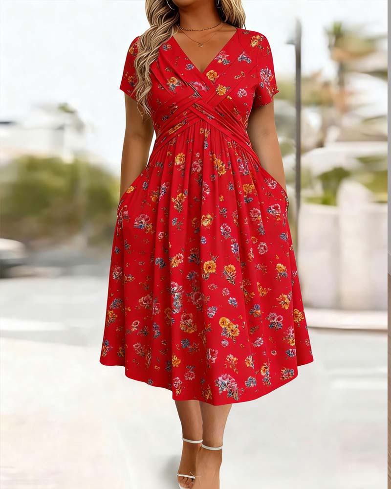 Floral Twist Short Sleeve Dress