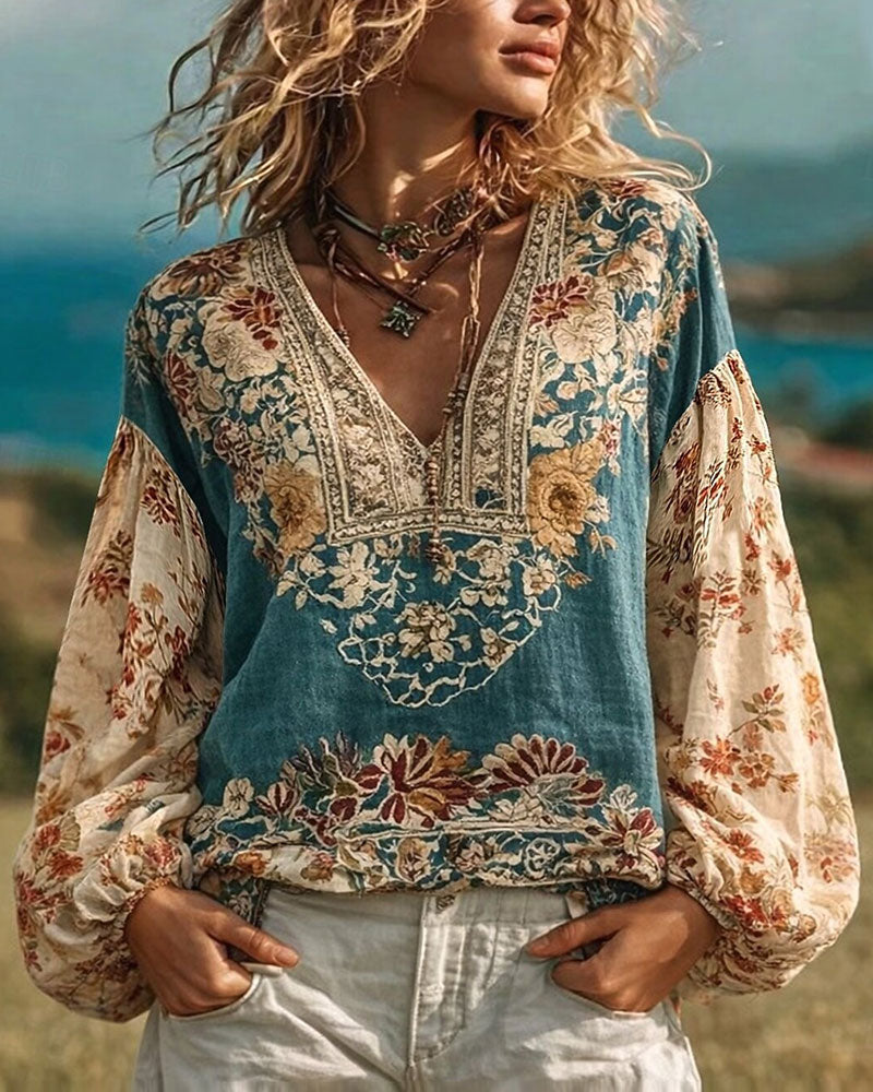Floral Embroidered Puff-Sleeve Blouse