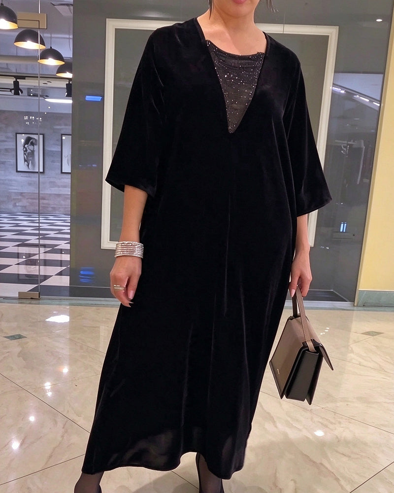 V-Neck Half Sleeve Loose Flared Dress