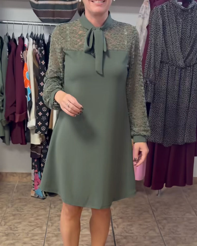 Lace-Up Cutout Lace Spliced Dress