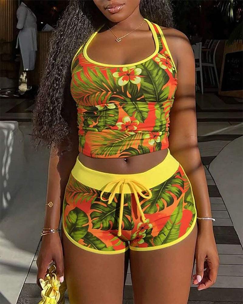 Tropical Style Halter Tankini