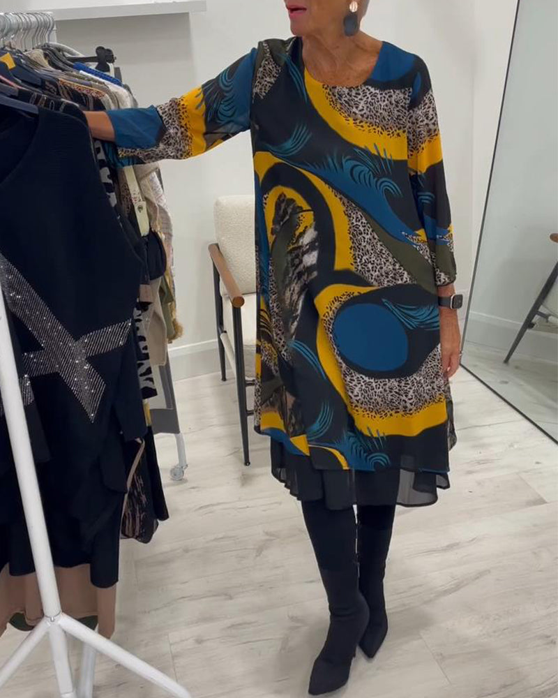 Round Neck Printed Elegant Dress