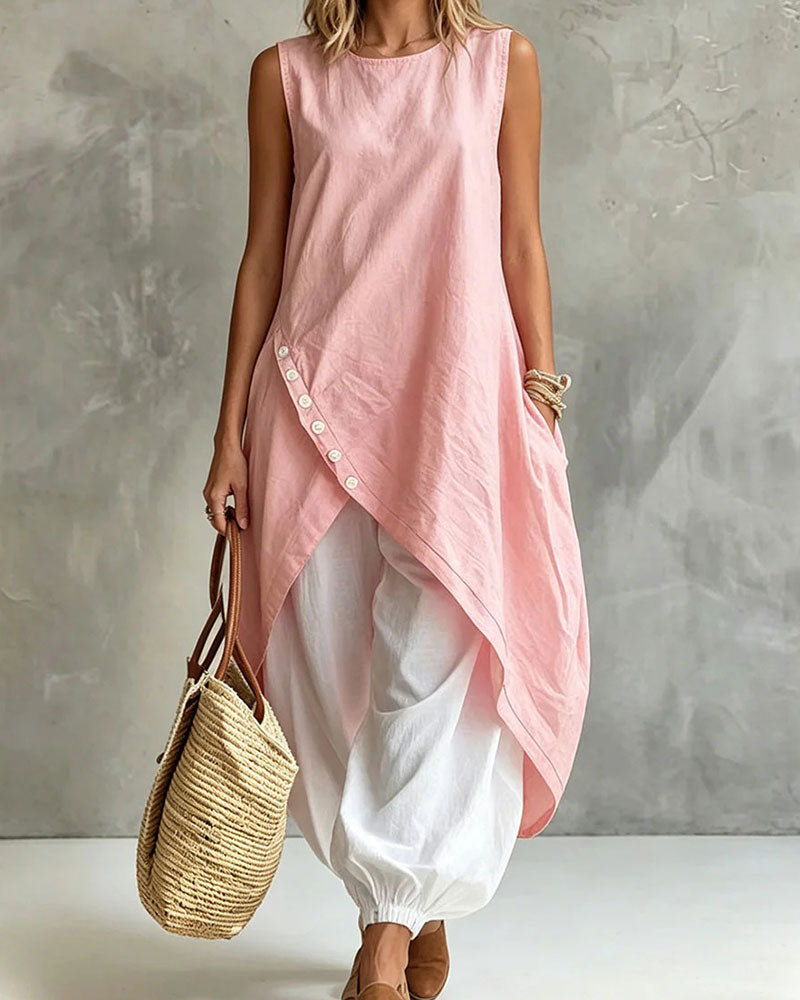 Asymmetrical Sleeveless Lantern Pants Set