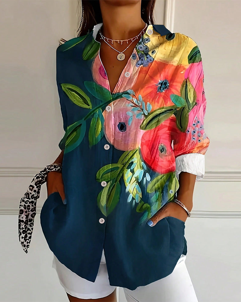 Printed Stand Collar Blouse