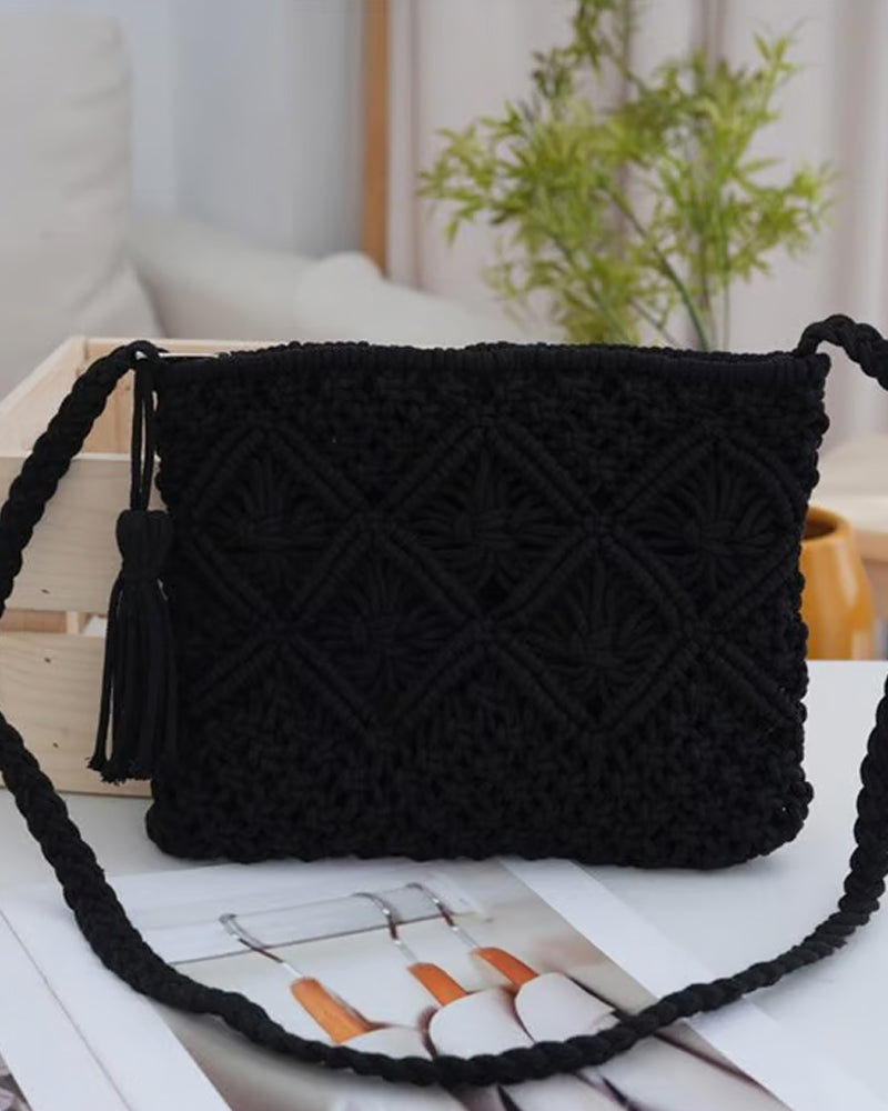 🏆Flash Sale⚡Minimalist Tassel Women's Clutch – Retro Cotton Rope Woven Bag, Summer Vacation Boho Beach Purse