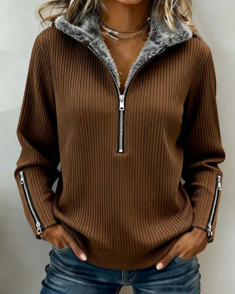Half Zip Collar Casual Sweatshirt