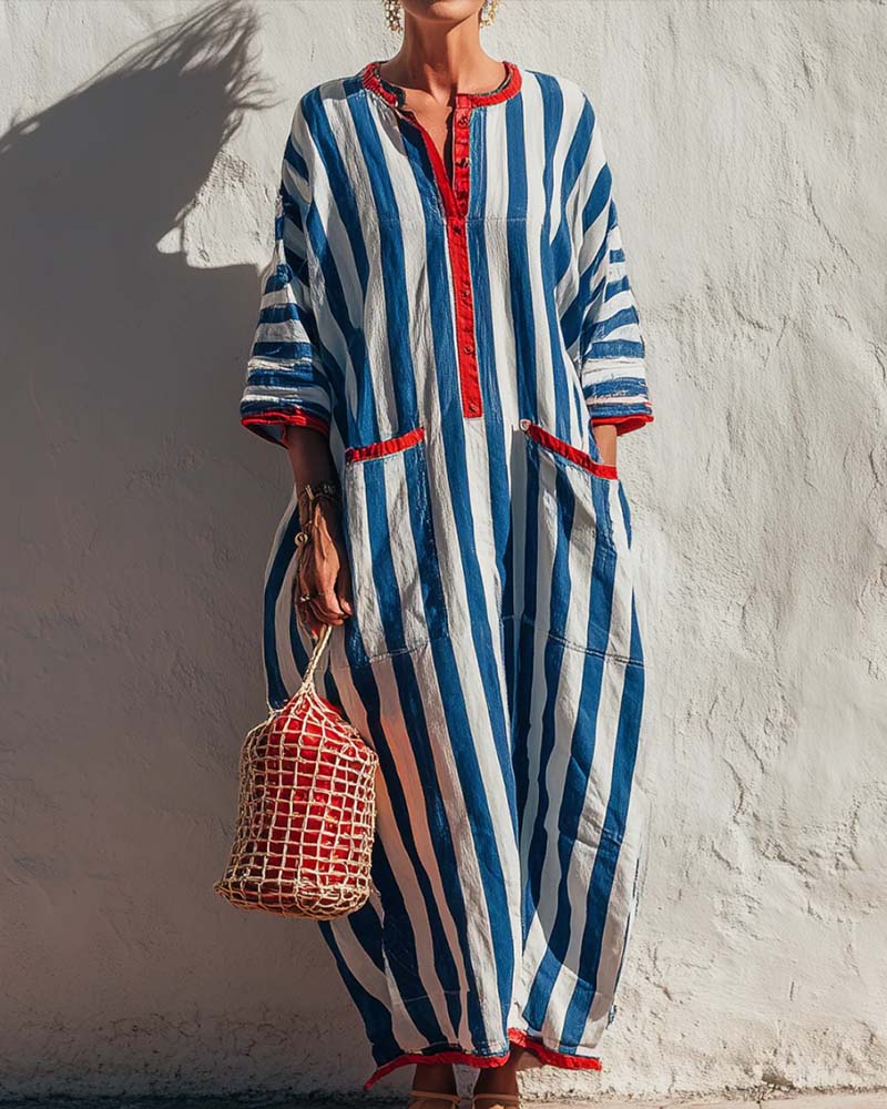 Vertical Stripe Pocket Dress