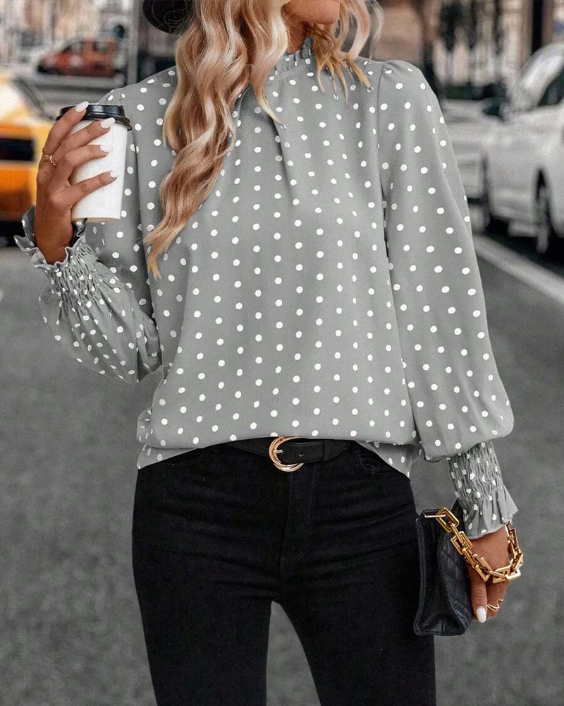 Polka Dot Long-Sleeved Blouse