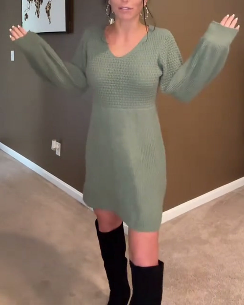 V-Neck Fashionable Sweater Dress
