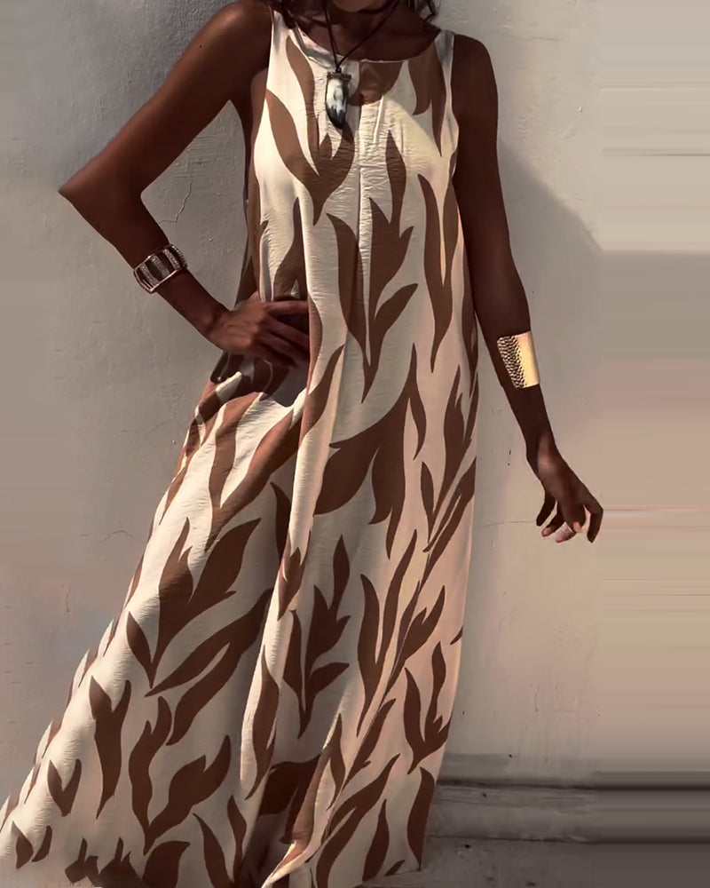 Sleeveless Backless Printed Dress