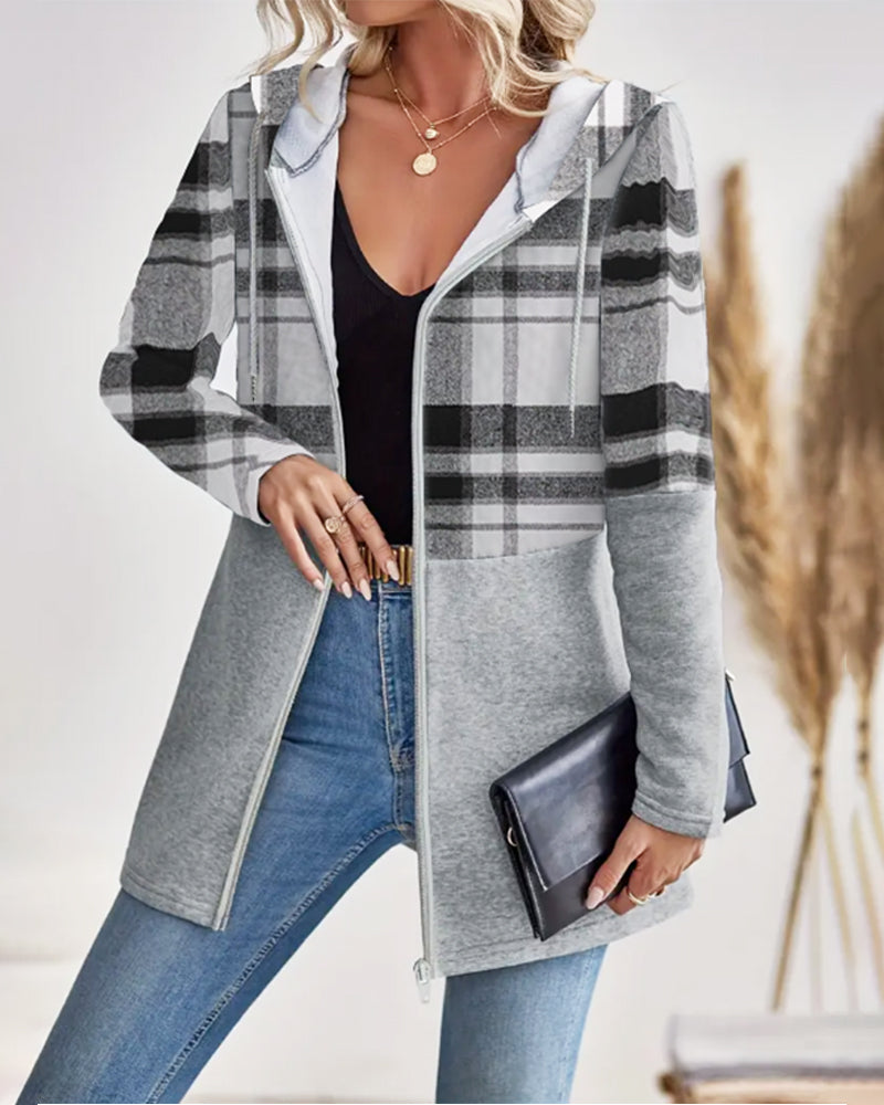 Vintage Plaid Patchwork Hooded Coat